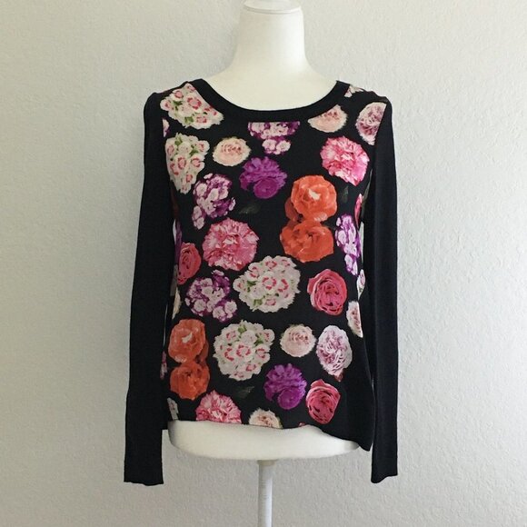 Moth Tops - Anthropologie Moth Snapshot Floral Print Silk Knit Blend Blouse Size S/P